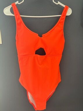 Orange One-Piece Swimsuit with Front Cutout